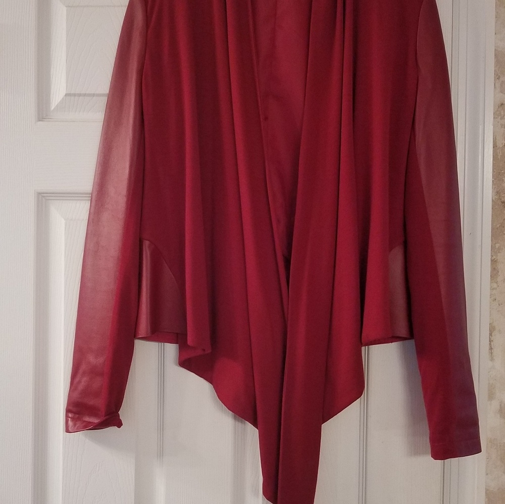 Dark red genuine leather waterfall jacket